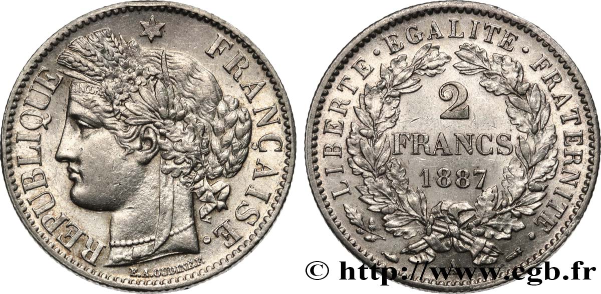 2 francs Cérès, avec légende 1887 Paris F.265/13 MBC53 