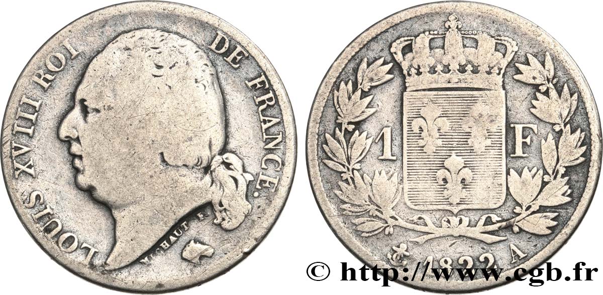 1 franc Louis XVIII 1822 Paris F.206/40 B12 