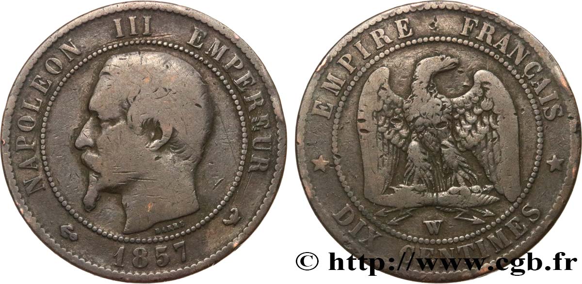 Dix centimes Napoléon III, tête nue 1857 Lille F.133/46 SGE10 