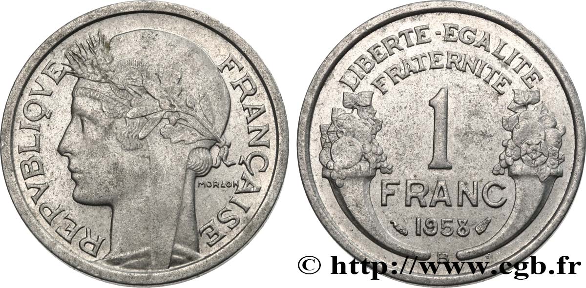 1 franc Morlon, légère 1958 Beaumont-Le-Roger F.221/22 BB40 