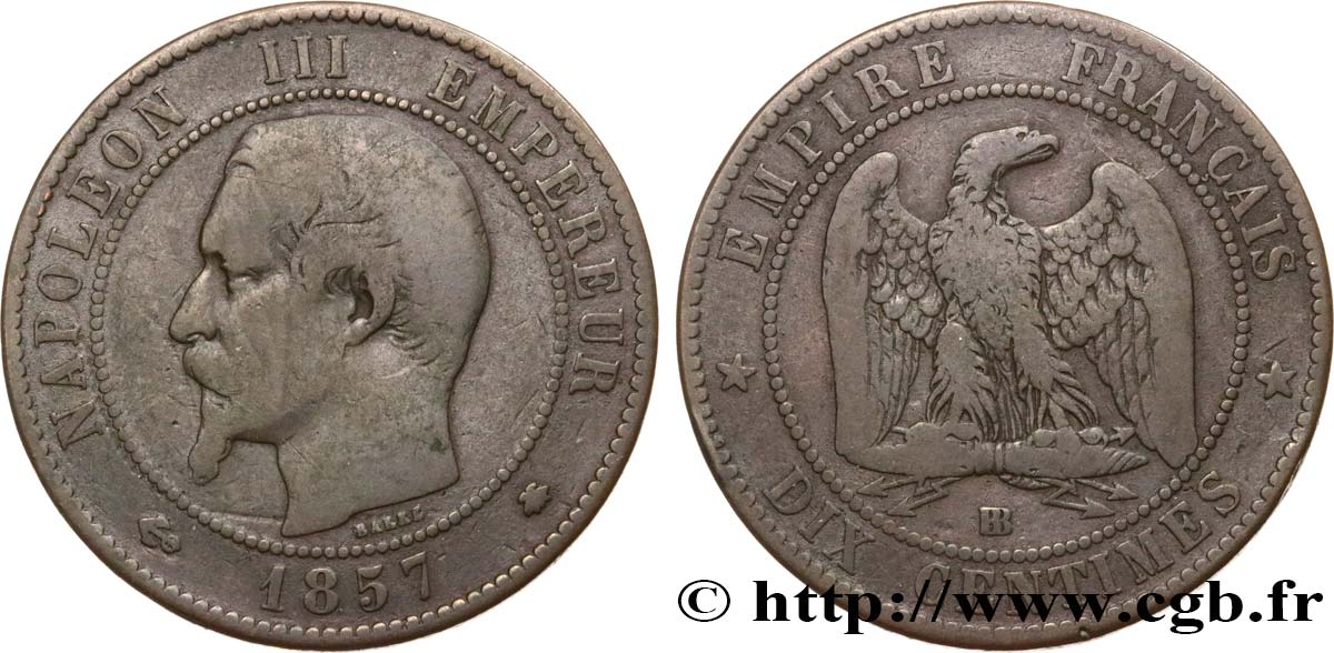 Dix centimes Napoléon III, tête nue 1857 Strasbourg F.133/43 B12 