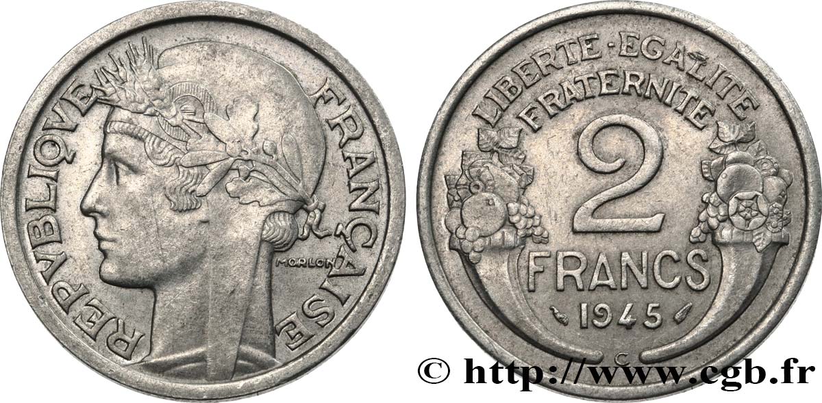 2 francs Morlon, aluminium 1945 Castelsarrasin F.269/7 AU50 