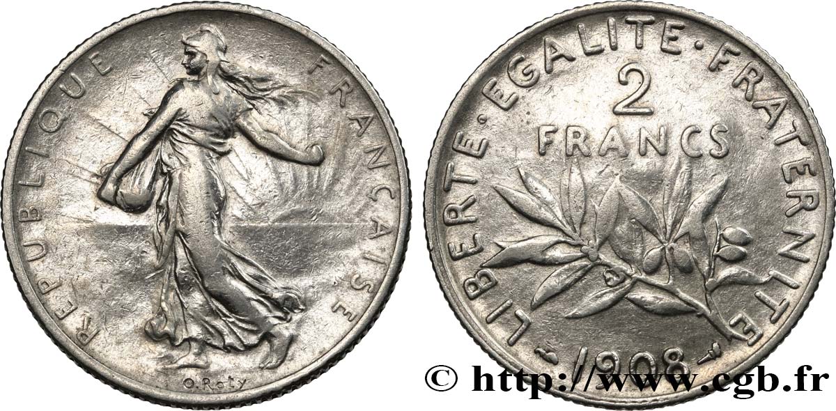2 francs Semeuse 1908 Paris F.266/10 VF 