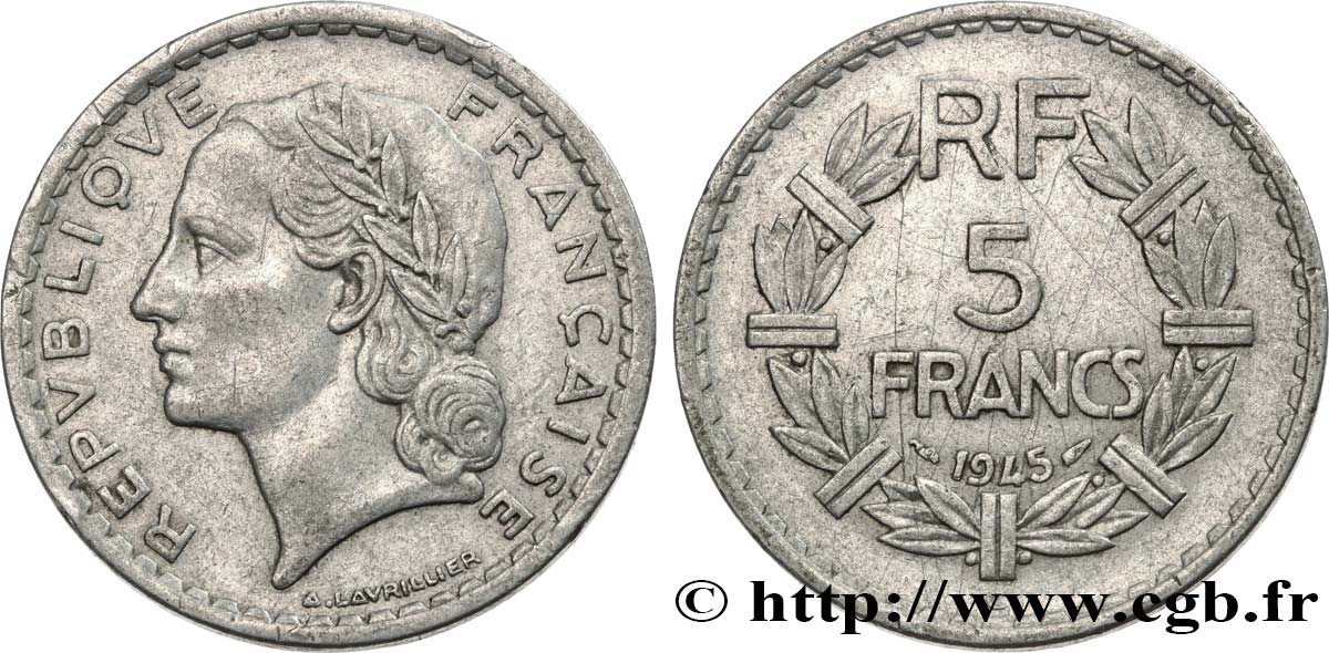 5 francs Lavrillier, aluminium 1945 Castelsarrasin F.339/5 TB+ 