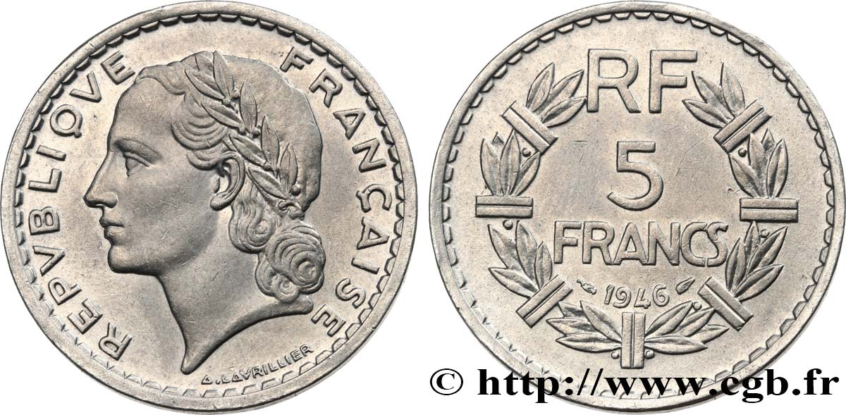 5 francs Lavrillier, aluminium 1946  F.339/6 EBC60 