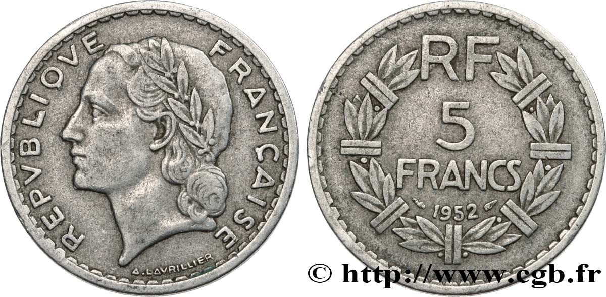 5 francs Lavrillier, aluminium 1952  F.339/22 S25 