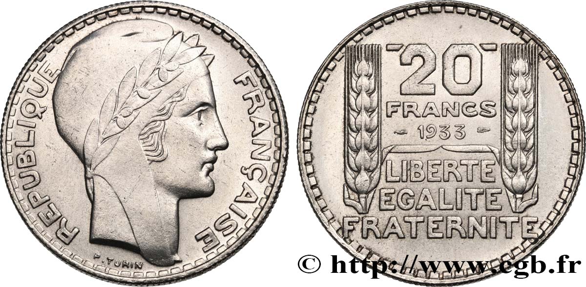 20 francs Turin, rameaux longs 1933  F.400/5 q.SPL 