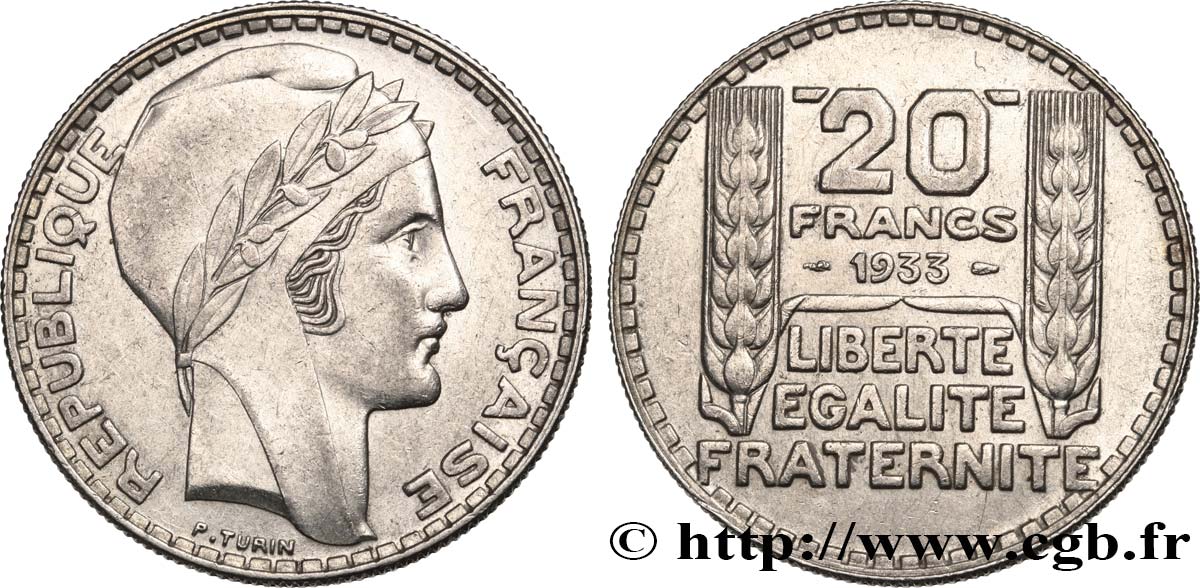 20 francs Turin, rameaux courts 1933  F.400/4 MBC 