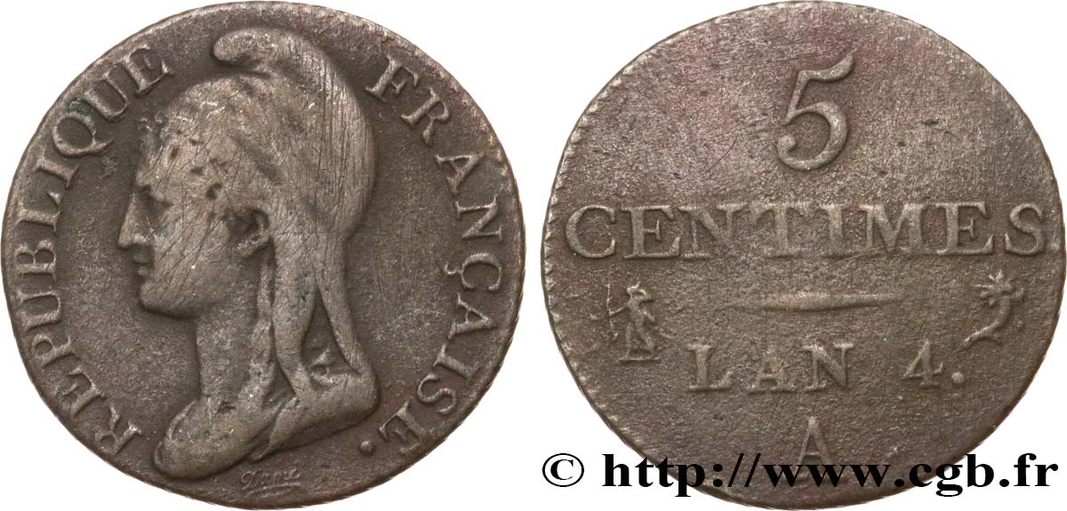 5 centimes Dupré, petit module 1796 Paris F.113/1 TB25 