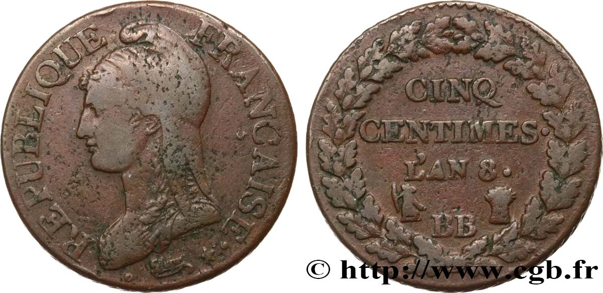 Cinq centimes Dupré, grand module 1800 Strasbourg F.115/117 BC35 