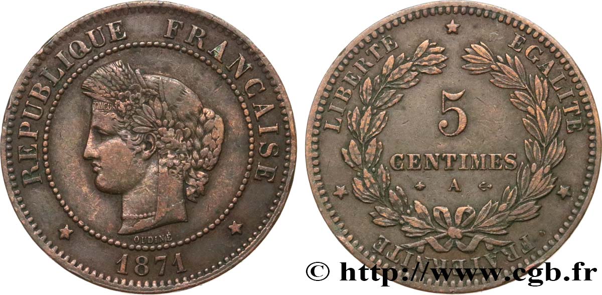 5 centimes Cérès 1871  Paris F.118/2 VF35 