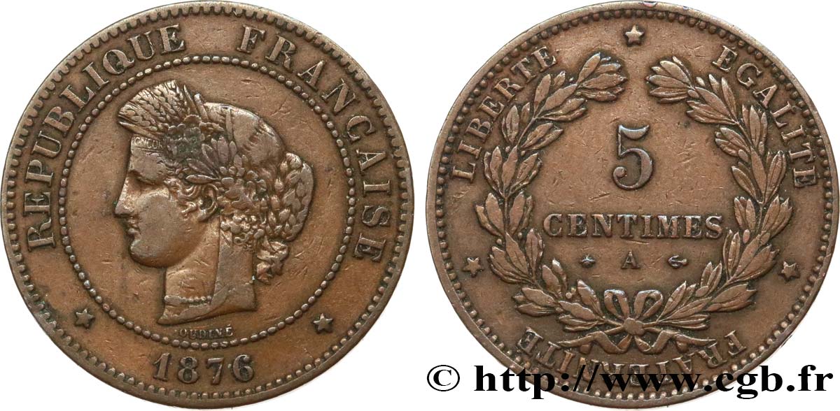 5 centimes Cérès 1876 Paris F.118/13 TB25 