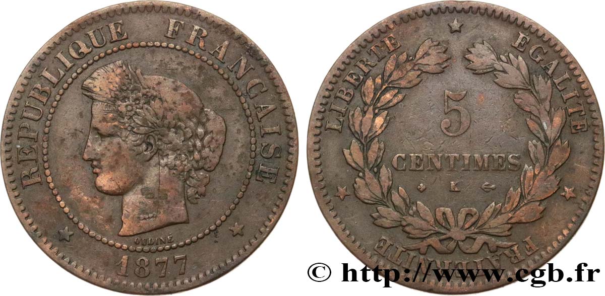 5 centimes Cérès 1877 Bordeaux F.118/16 MB20 