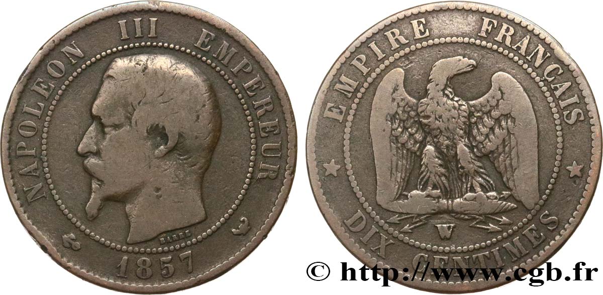 Dix centimes Napoléon III, tête nue 1857 Lille F.133/46 B12 