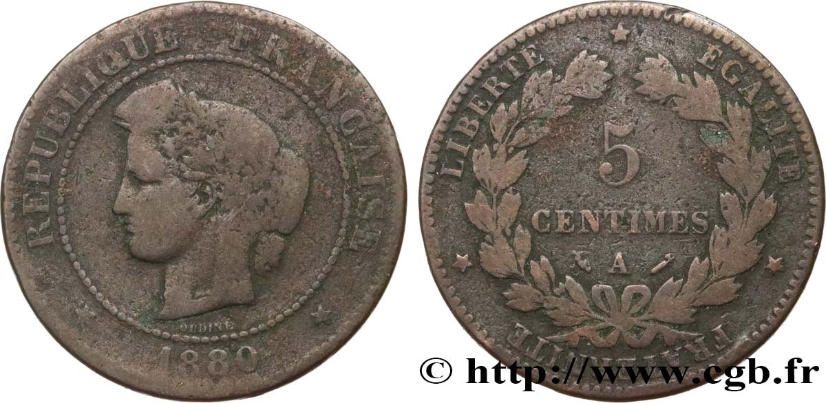 5 centimes Cérès 1880 Paris F.118/21 RC10 
