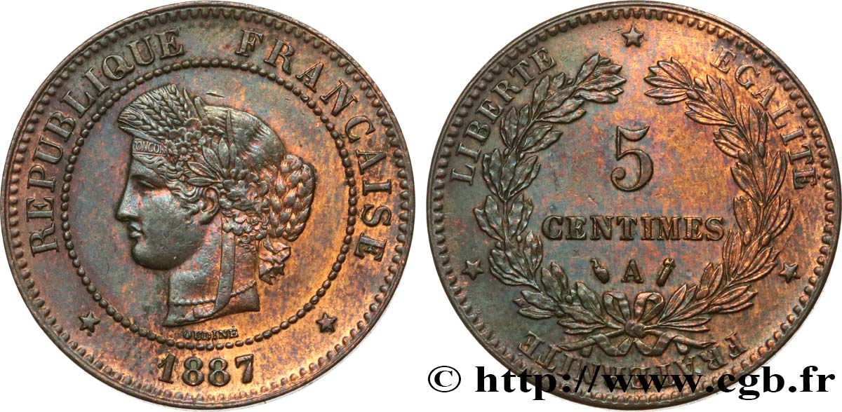 5 centimes Cérès 1887 Paris F.118/29 TTB+ 