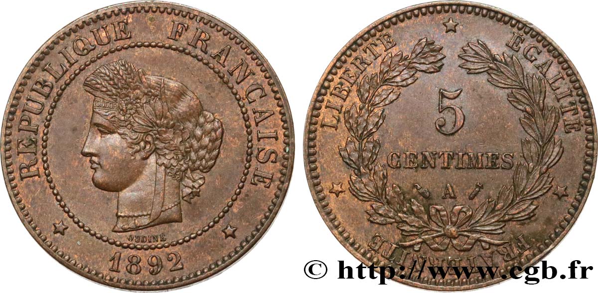 5 centimes Cérès 1892 Paris F.118/34 EBC58 