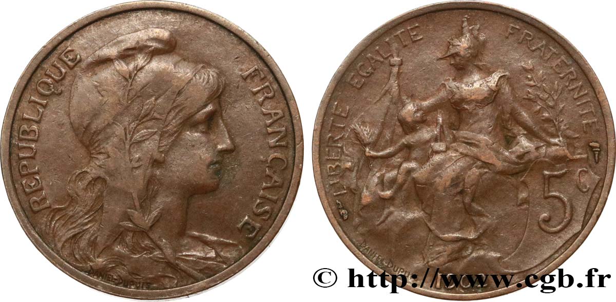 5 centimes Daniel-Dupuis 1902  F.119/12 VF30 