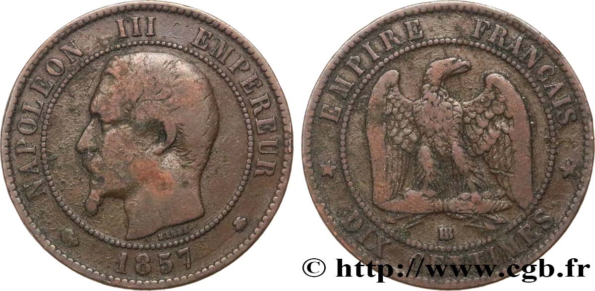 Dix centimes Napoléon III, tête nue 1857 Strasbourg F.133/43 MB15 