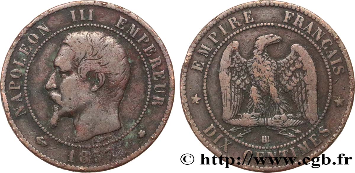 Dix centimes Napoléon III, tête nue 1857 Strasbourg F.133/43 S20 
