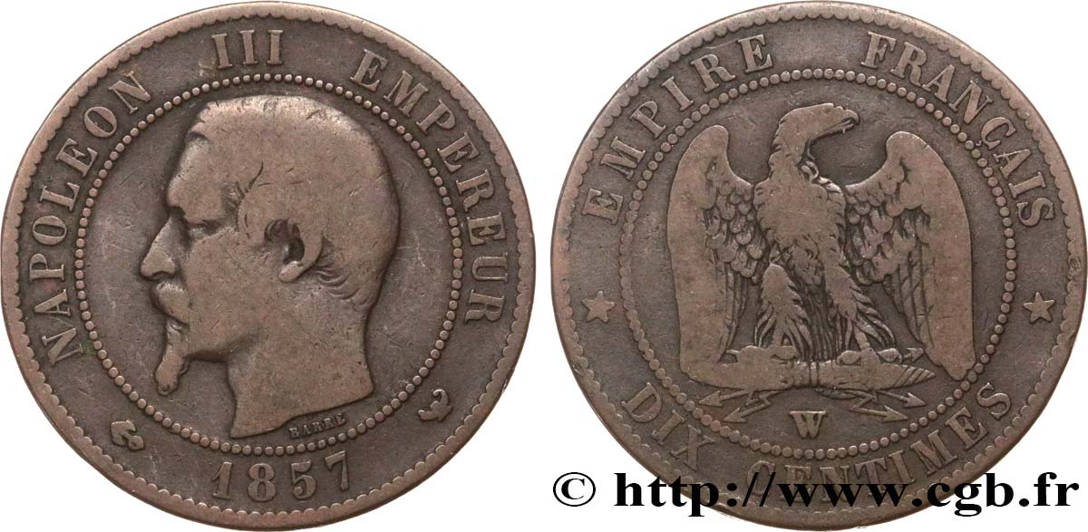 Dix centimes Napoléon III, tête nue 1857 Lille F.133/46 B12 