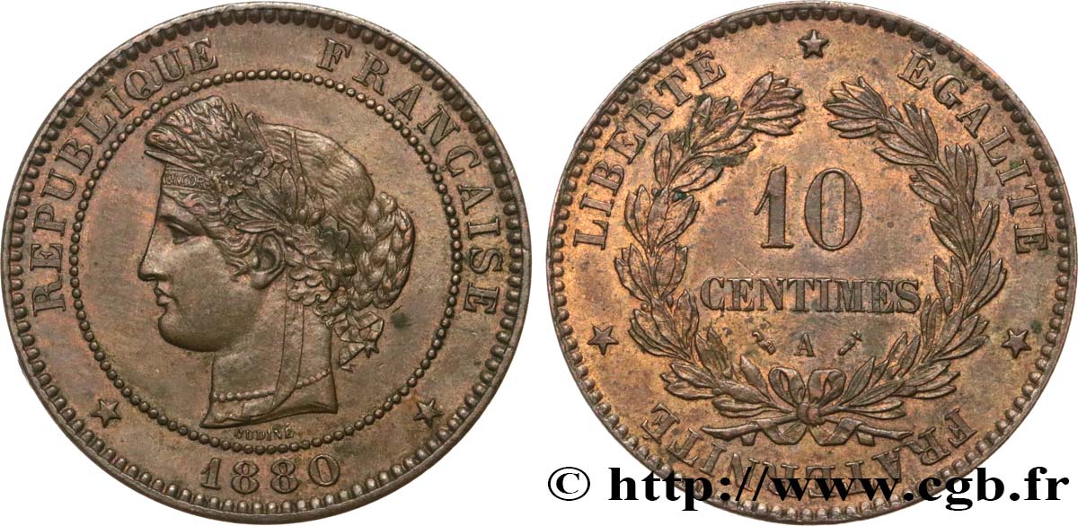10 centimes Cérès 1880 Paris F.135/24 AU58 