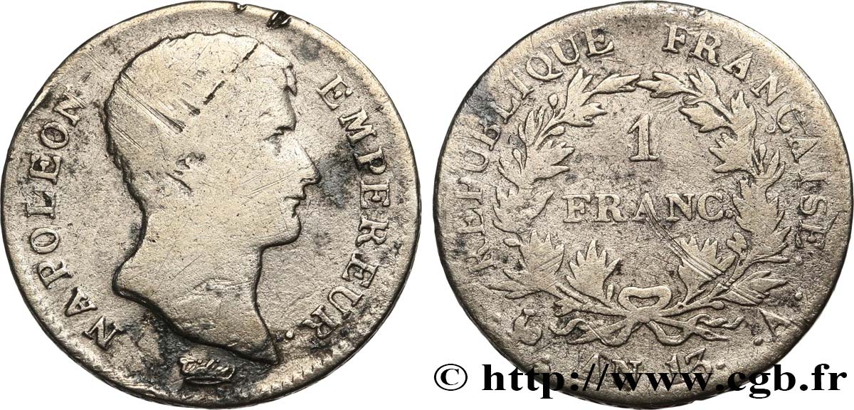 1 franc Napoléon Empereur, Calendrier révolutionnaire 1805 Paris F.201/14 AB 