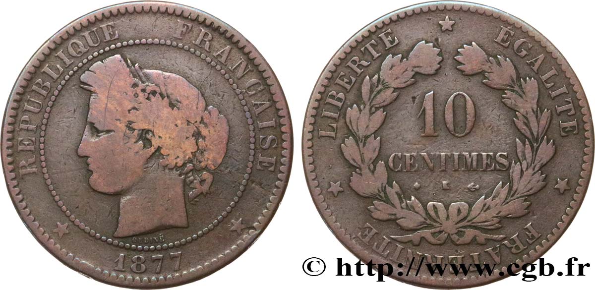 10 centimes Cérès 1877 Bordeaux F.135/19 VG10 