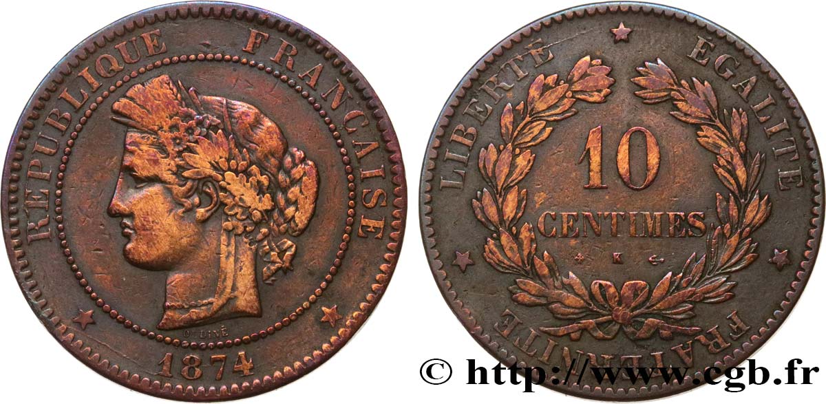 10 centimes Cérès 1874 Bordeaux F.135/13 VF 