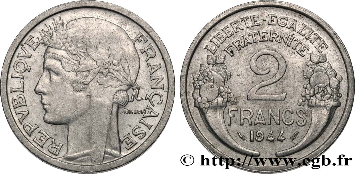 2 francs Morlon, aluminium 1944  F.269/4 TTB45 