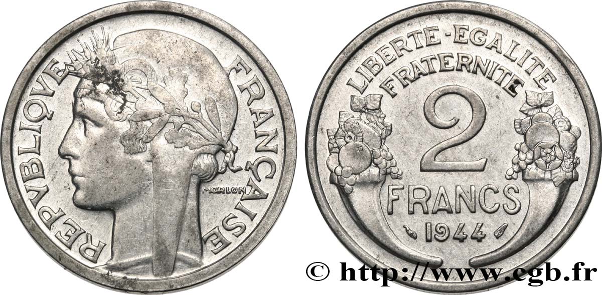 2 francs Morlon, aluminium 1944  F.269/4 XF 