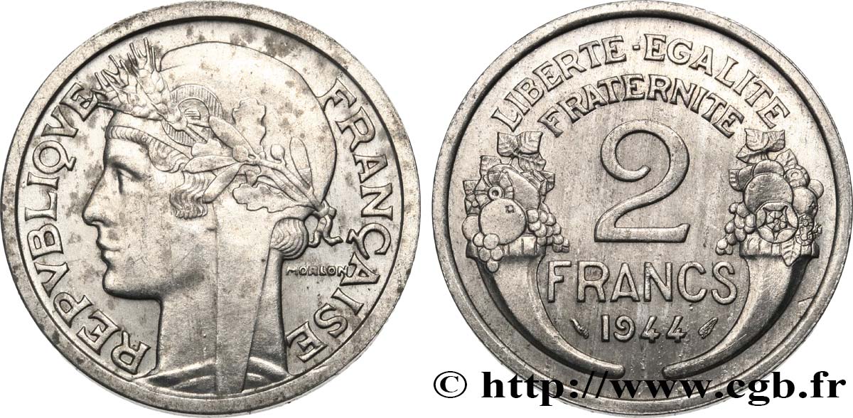 2 francs Morlon, aluminium 1944  F.269/4 TTB+ 
