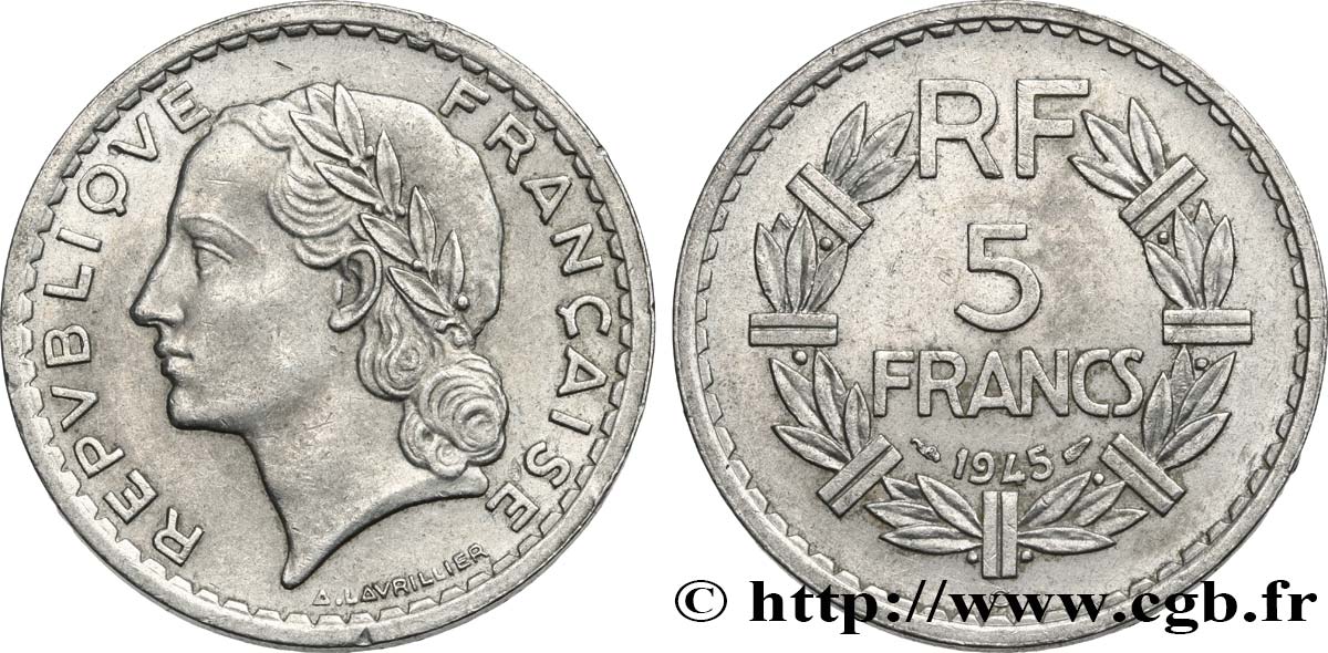 5 francs Lavrillier, aluminium 1945 Castelsarrasin F.339/5 TTB45 