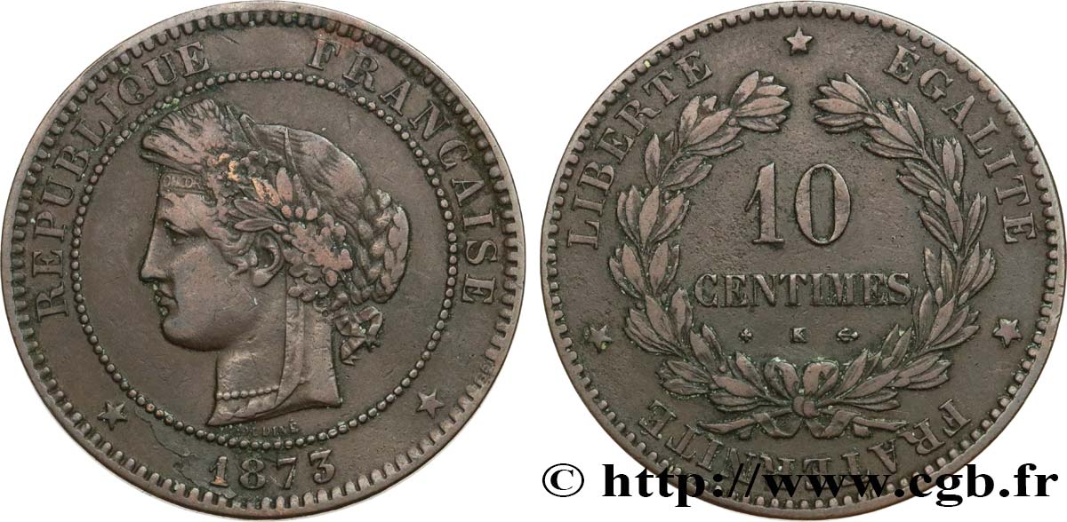 10 centimes Cérès 1873 Bordeaux F.135/11 VF25 