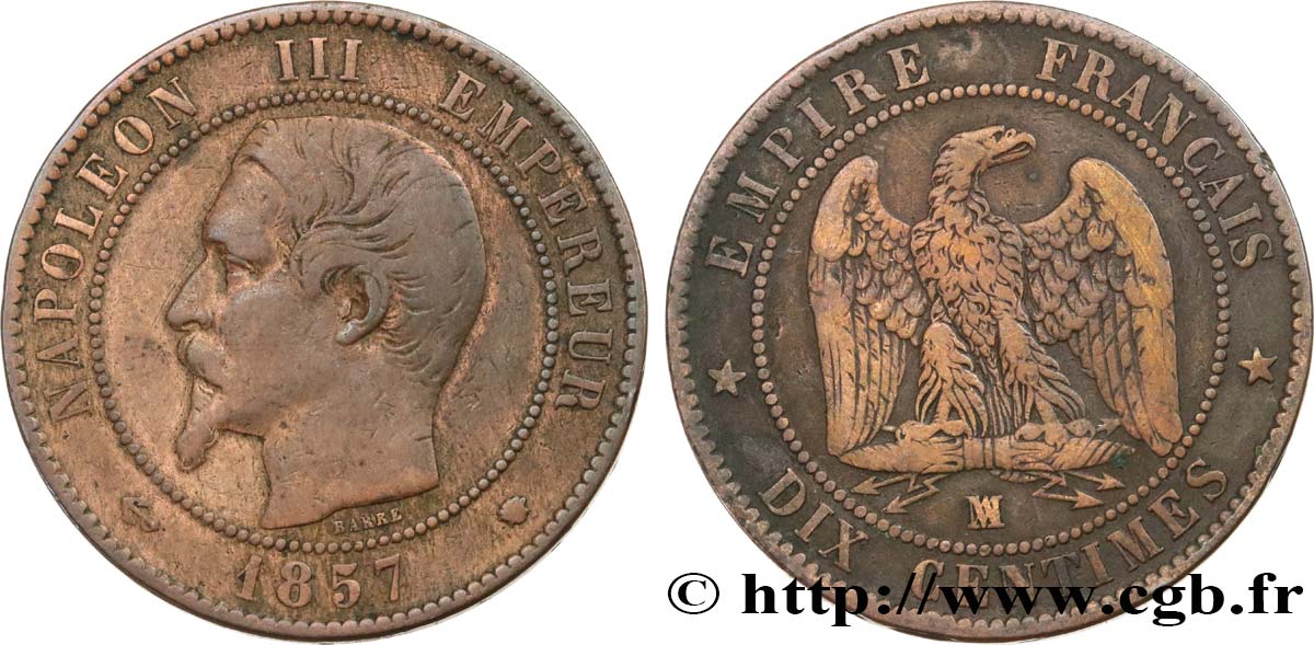 Dix centimes Napoléon III, tête nue 1857 Marseille F.133/45 MB30 