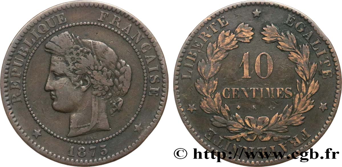 10 centimes Cérès 1875 Bordeaux F.135/15 VF25 
