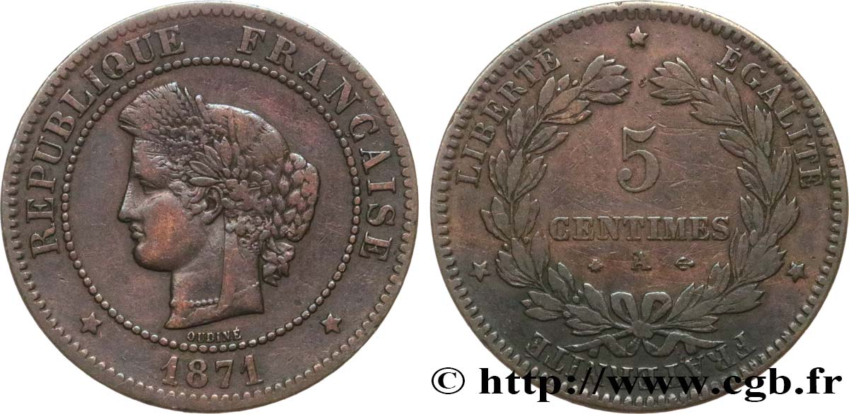 5 centimes Cérès 1871  Paris F.118/2 VF30 