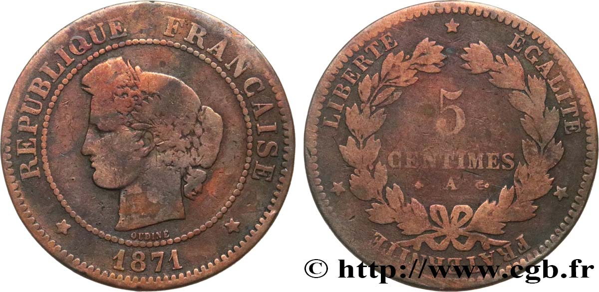 5 centimes Cérès 1871  Paris F.118/2 RC 