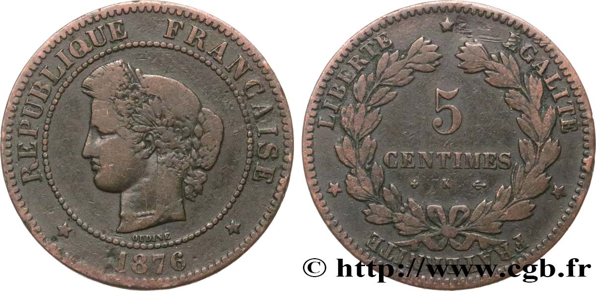 5 centimes Cérès 1876 Bordeaux F.118/14 S15 