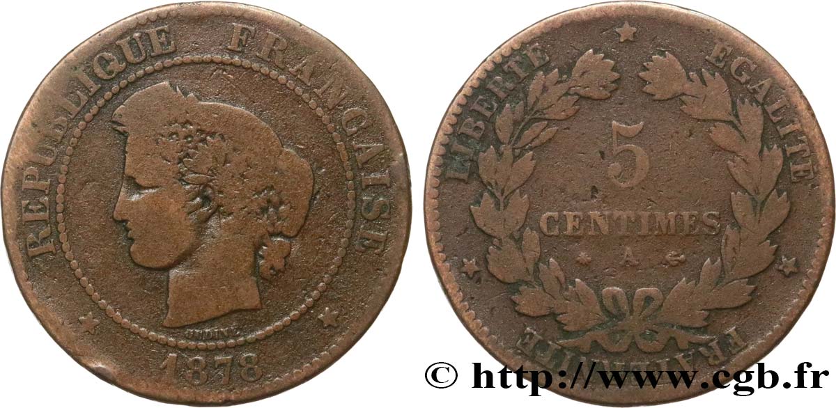 5 centimes Cérès 1878 Paris F.118/17 VG 