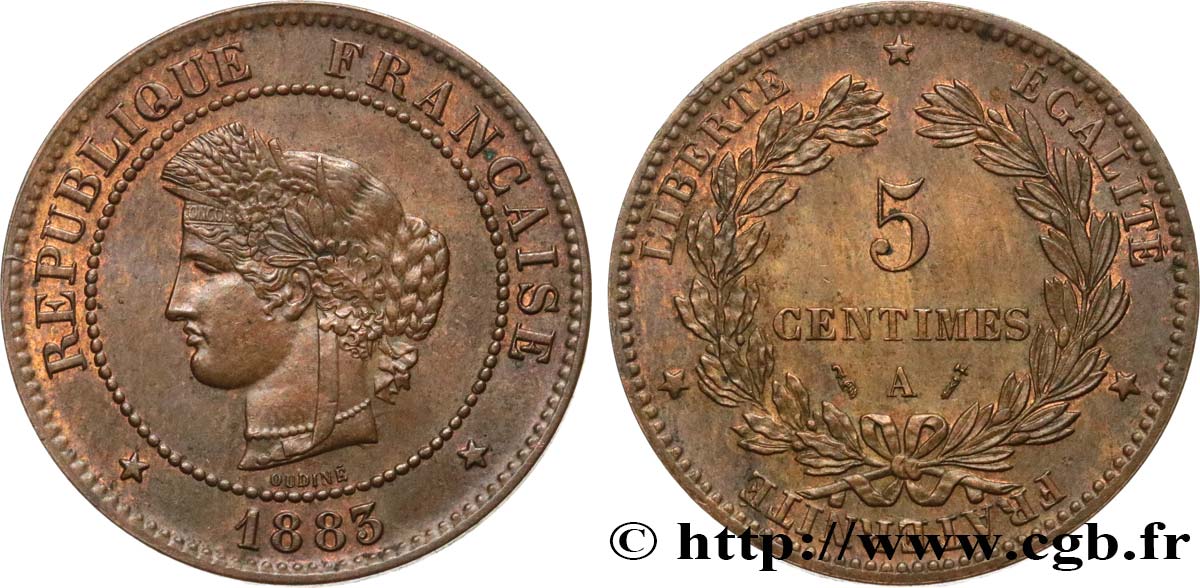 5 centimes Cérès 1883 Paris F.118/24 SPL58 