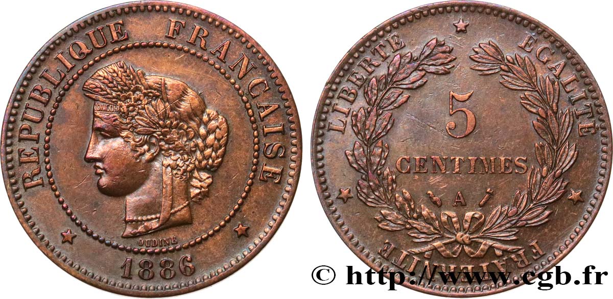 5 centimes Cérès 1886 Paris F.118/28 TTB 