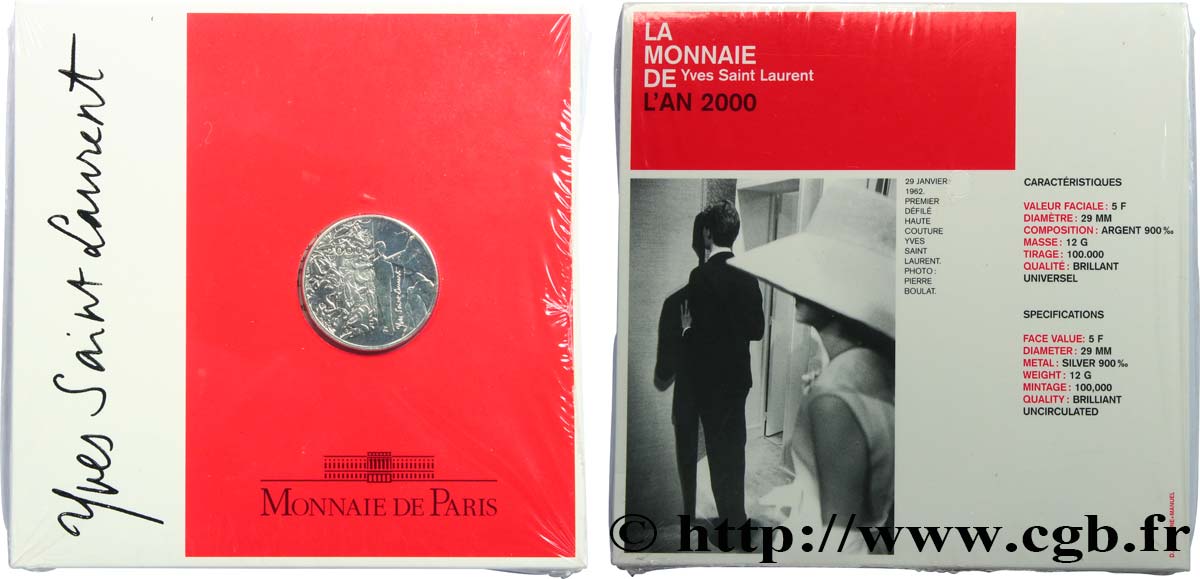 Brillant Universel 5 francs argent - Yves St Laurent 2000 Paris F5.1205 1 FDC 
