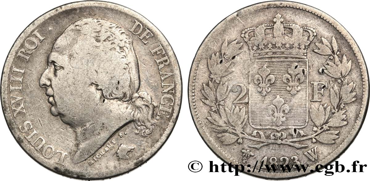 2 francs Louis XVIII 1823 Lille F.257/50 RC+ 