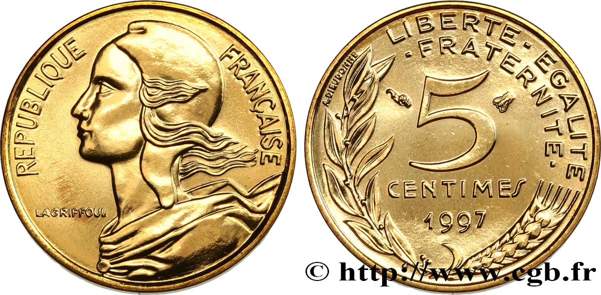 5 centimes Marianne, BU (Brillant Universel) 1997 Pessac F.125/40 ST 