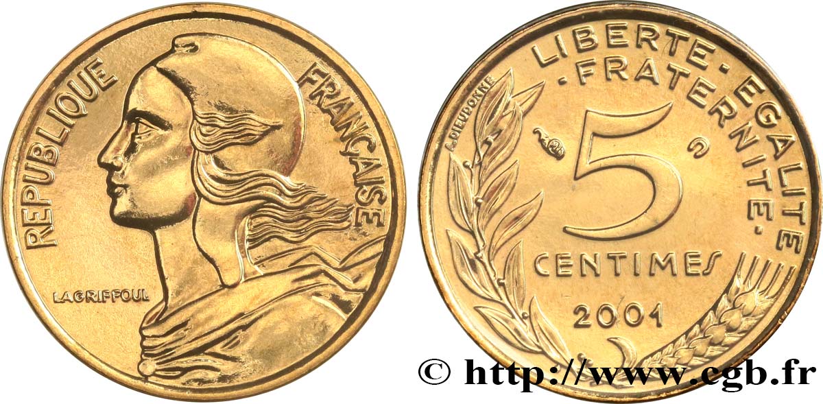 5 centimes Marianne, BU (Brillant Universel) 2001 Pessac F.125/45 ST 
