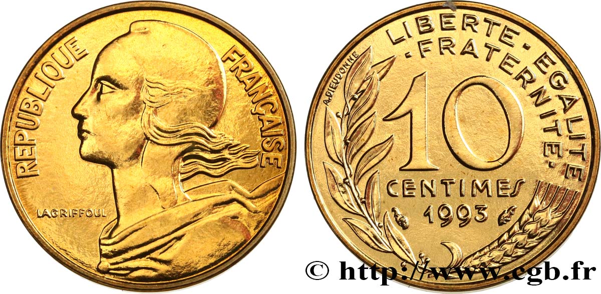 10 centimes Marianne, BU (Brillant Universel), frappe médaille 1993 Pessac F.144/36 FDC 