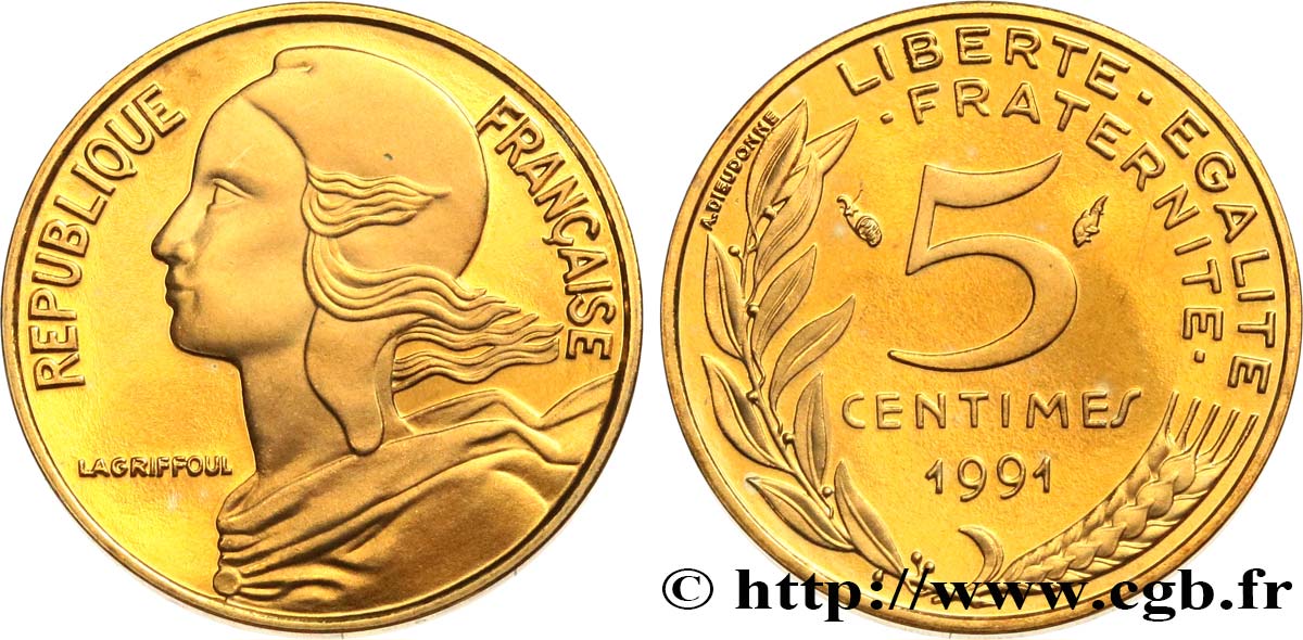 5 centimes Marianne, BE (Belle Épreuve) 1991 Pessac F.125/27 var. MS 