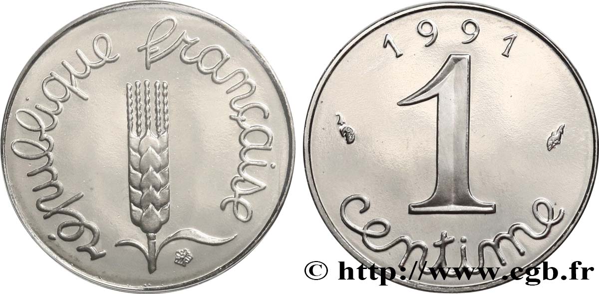 1 centime Épi, BE (Belle Épreuve), frappe monnaie 1991 Pessac F.106/48 var. MS 