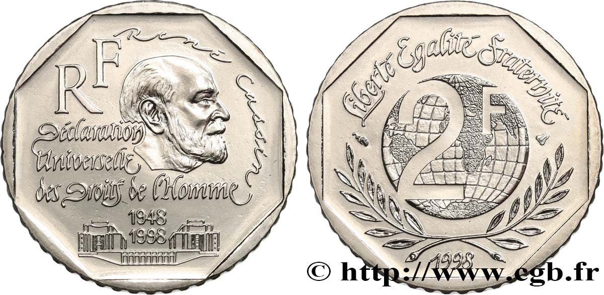 2 francs René Cassin, Brillant Universel 1998  F.276/2 FDC 